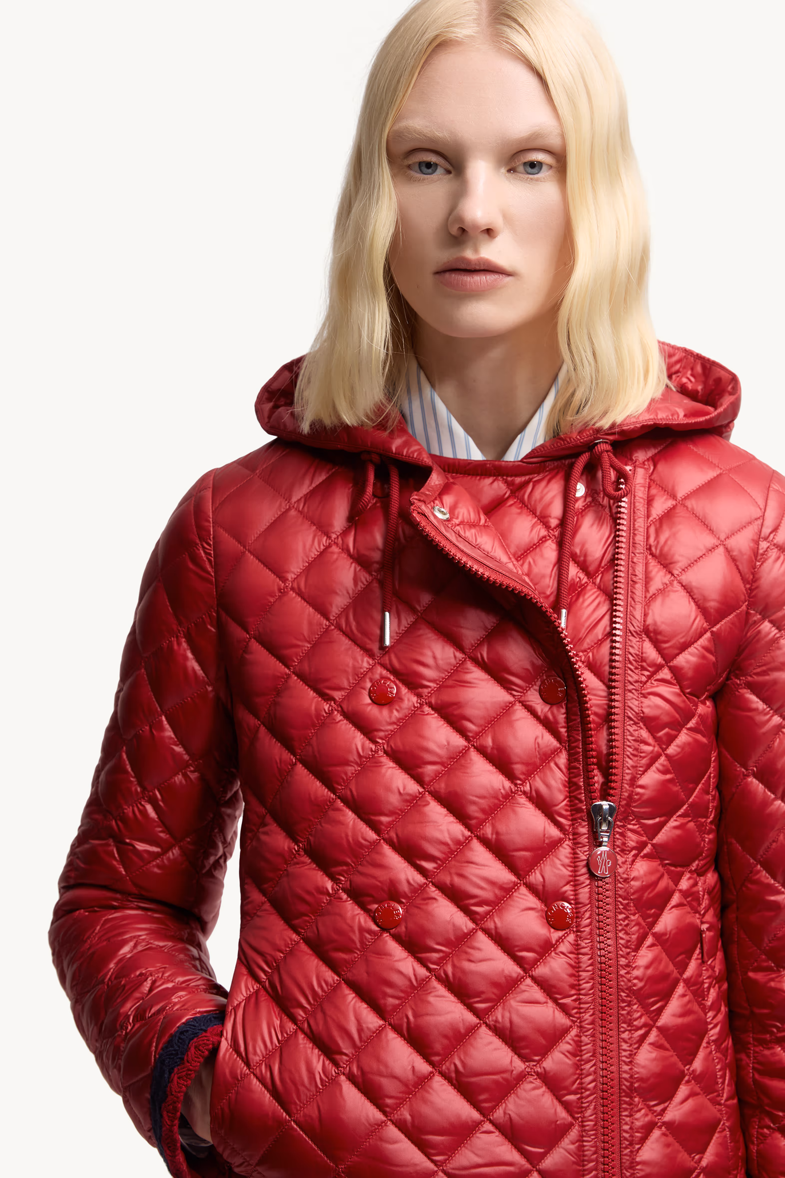 Corbelin Diamond-Quilted Hooded Short Down Jacket Women Red Moncler 6